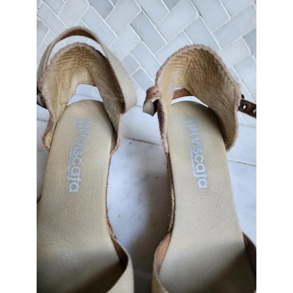 Viscata Aiguablava Espadrille Wedge Sandals Women US 7 Beige Canvas Ankle Strap
